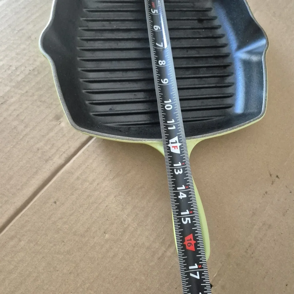 Vintage Le Creuset Kiwi Green Enameled Cast Iron Square Grill Pan Skillet #26